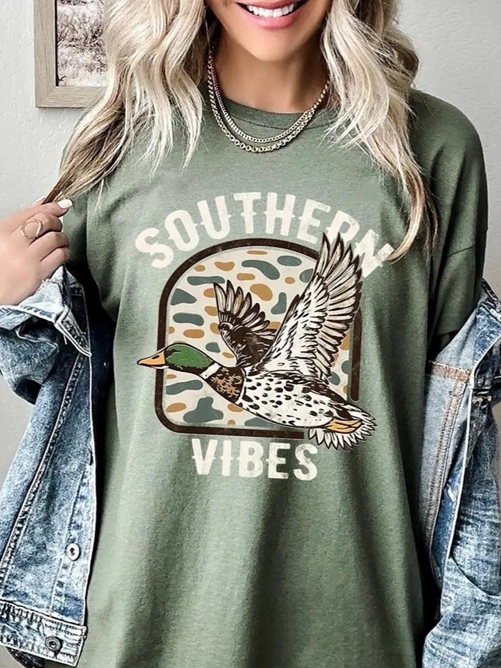 COLORBEAR Southern Vibes Mallard Duck Graphic Tee Sage Green